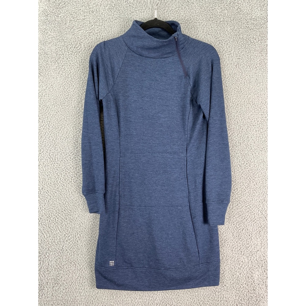 Title Nine Dress Women XS Blue Asymmetrical Zip Funnel Neck Athleisure Mini